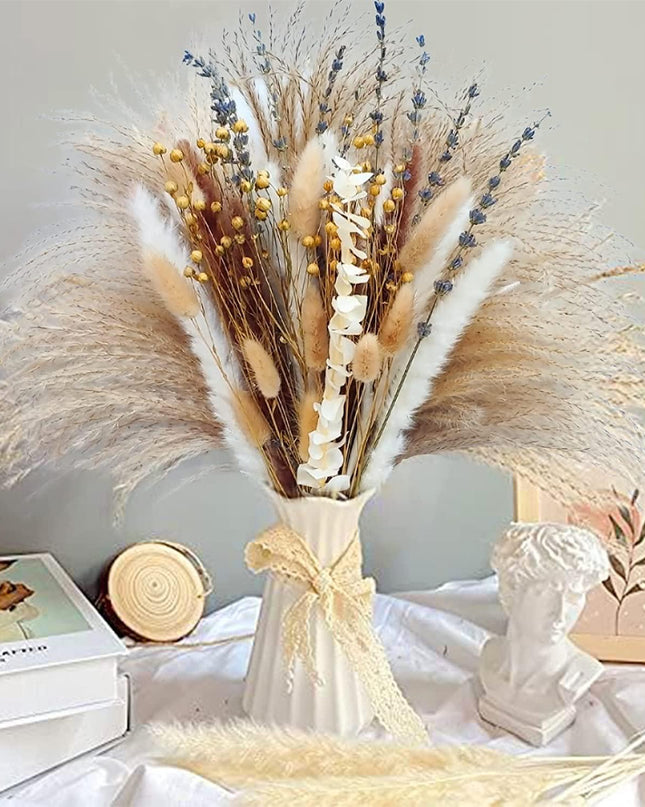 Boho Chic Pampas Grass Floral Set - 68 Pieces of Dried Natural Blooms
