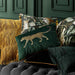 Golden Leopard Embroidered Green Velvet Cushion - Vintage Elegance Collection