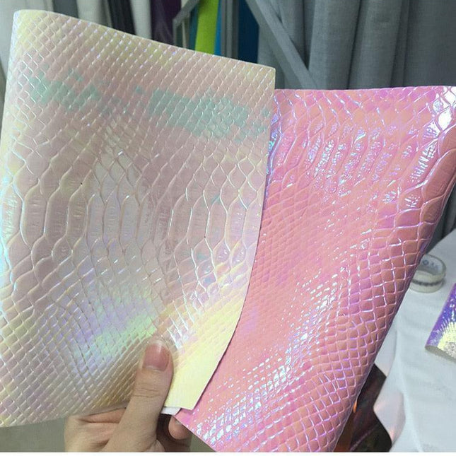 Embossed Holographic Crocodile Faux Leather Crafting Sheet - Premium DIY Material