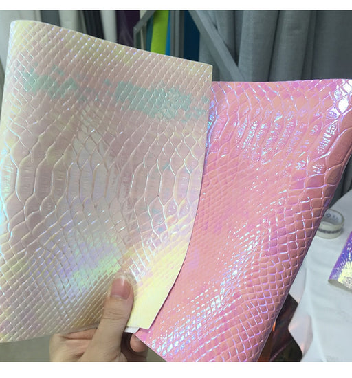Embossed Holographic Faux Leather Sheet with Crocodile Skin Texture