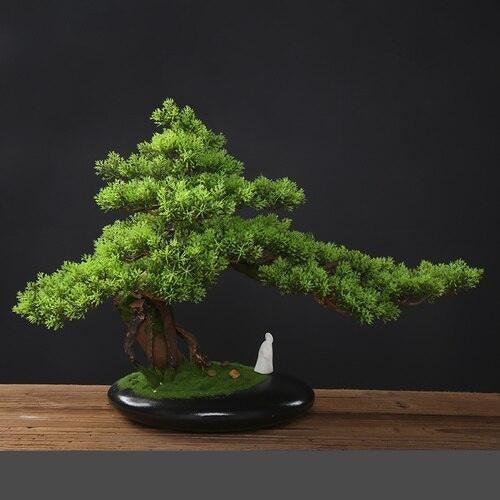 Luxurious Zen Fortune Pine Faux Plant - Sophisticated Asian Home Decor for Elegant Living