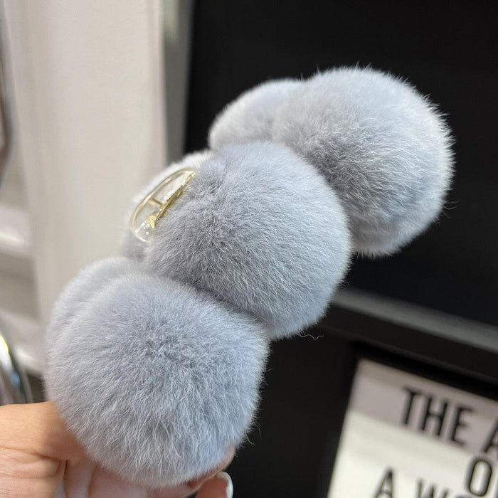 Elegant Rabbit Hair Ball Claw Clip with Shark Clip - Premium Plush Hair Accessory