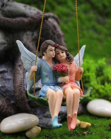 Charming Lovebirds on a Swing Figurines for Enchanting Fairy Gardens
