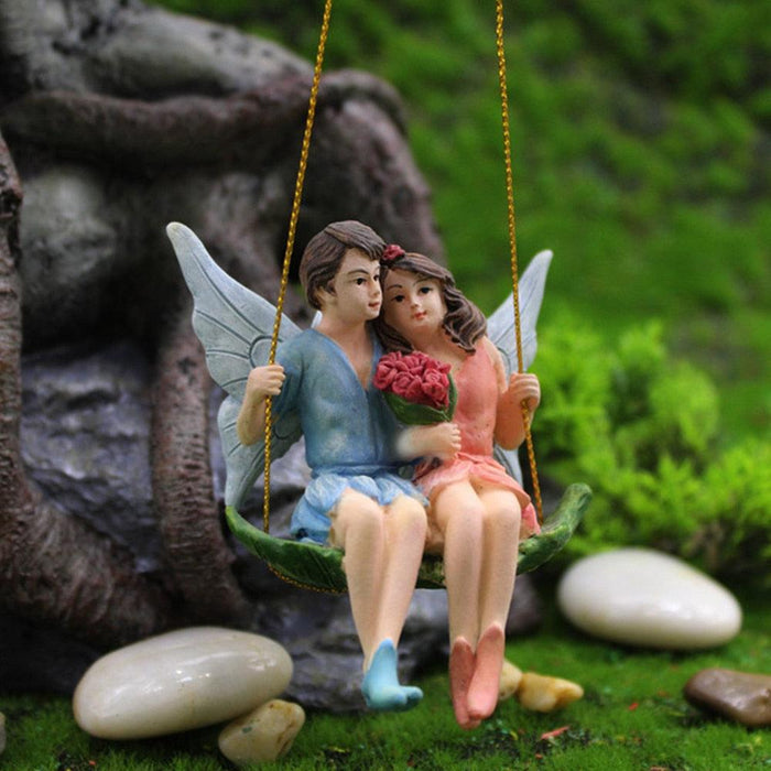 Enchanted Lovebirds Swing Figurine Set for Whimsical Garden Decor
