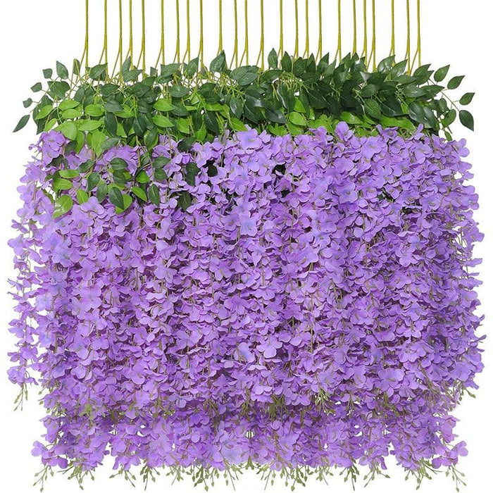 Silk Wisteria Garland with Extra Long Thick Vines - Set of 12 Artificial Flowers for Home Party Wedding Decor