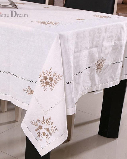 Elegant Embroidered Cotton Round Tablecloth - Luxurious Style for Home & Events