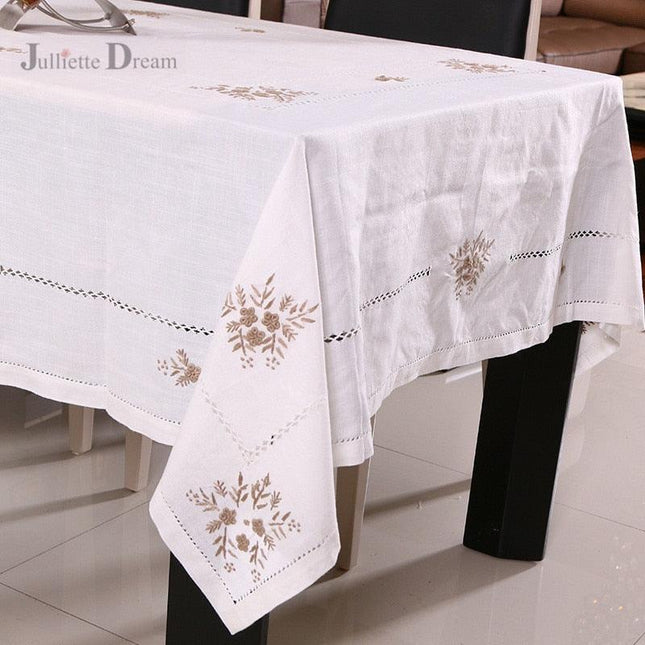 Elegant Embroidered Cotton Round Tablecloth - Luxurious Style for Home & Events