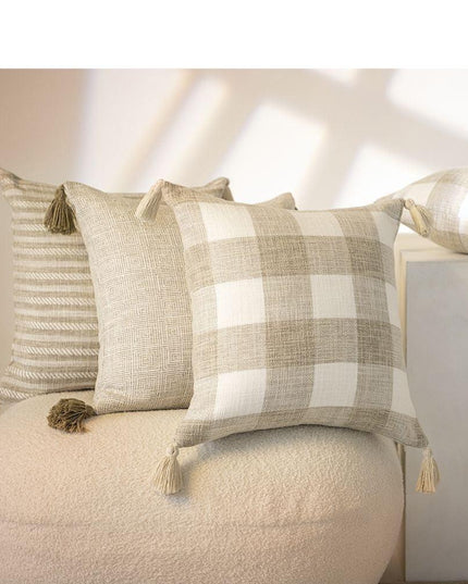 Chic Cream White Reversible Tassel Pillow Cover with Stylish Patterns