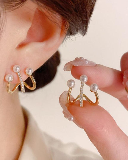 Chic U-Shaped Gold Earrings with Korean Crystal for Effortless Style