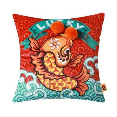 Lunar New Year Embroidered Tiger & Prosperity Fish Decorative Pillowcase