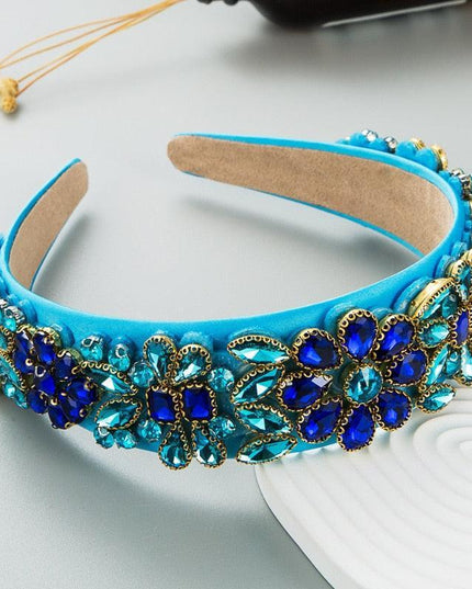 Sparkling Blue Rhinestone Turban Headband - Chic Hair Accessory for Effortless Elegance