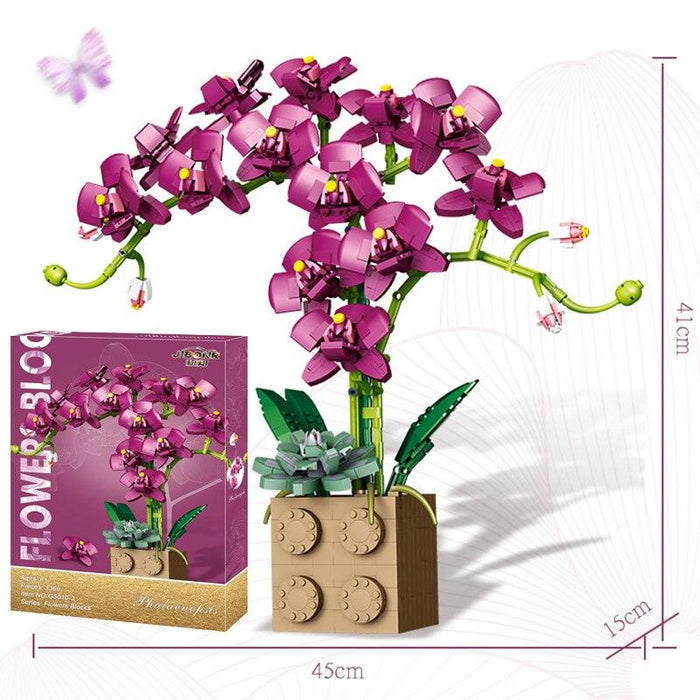 Blue Phalaenopsis Potted Plants DIY Building Kit for Elegant Home Decor