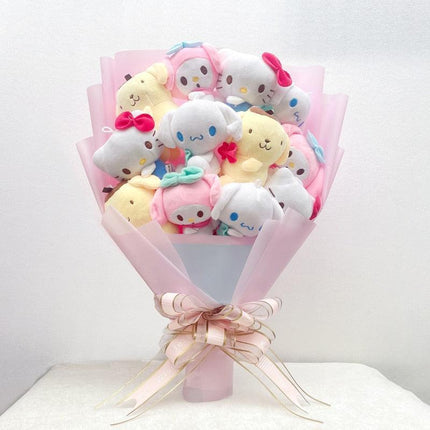 Sanrio Character Plush Doll Bouquet - Cute My Melody, Kuromi, Cinnamoroll & Kt Cat Gift Set
