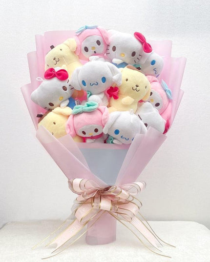 Sanrio Character Plush Doll Bouquet - Cute My Melody, Kuromi, Cinnamoroll & Kt Cat Gift Set