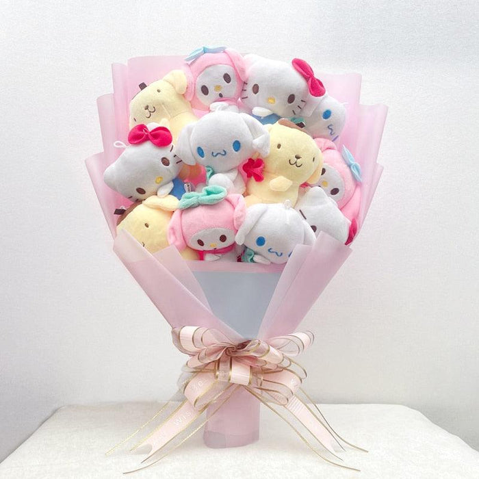 Sanrio Character Plush Bouquet - My Melody, Kuromi, Cinnamoroll & Kt Cat Plush Dolls Bouquet