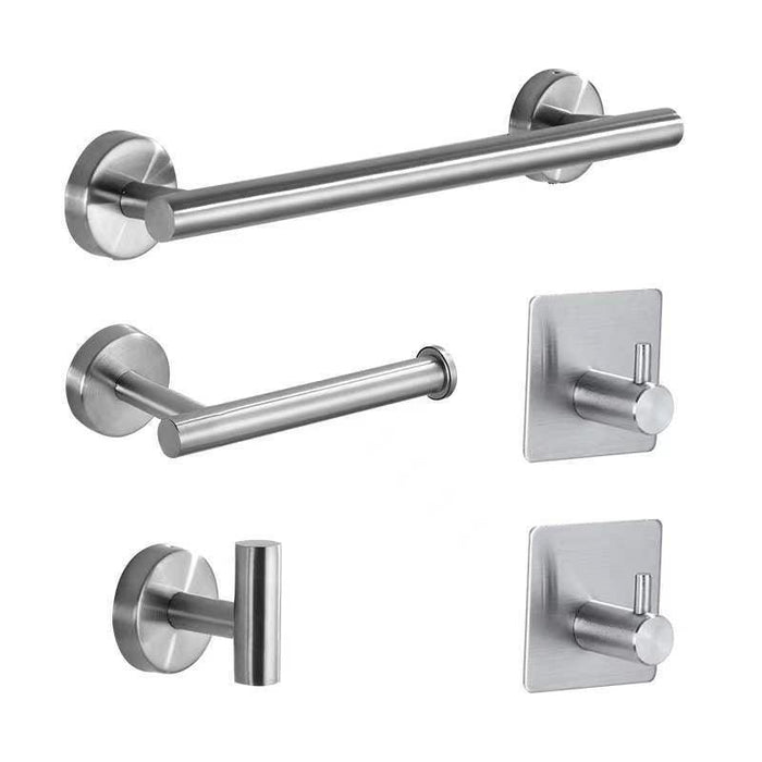 Sleek Stainless Steel Bathroom Organization Set with Robe Hooks and Towel Bar