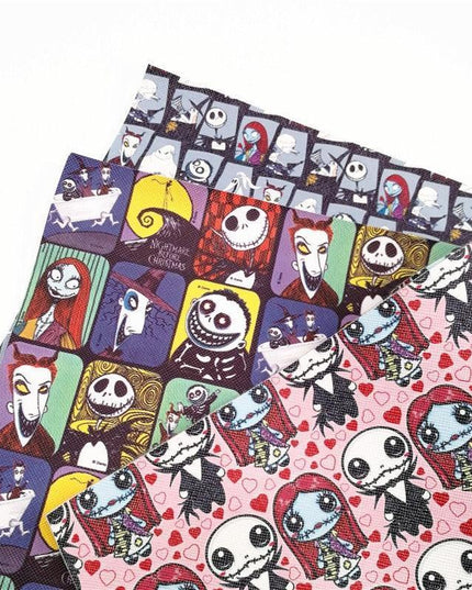 Cartoon-Inspired Jack and Sally PVC Leatherette Sheet - A4 Size
