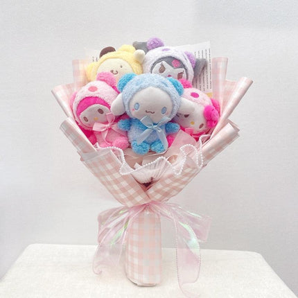 Sanrio Character Plush Doll Bouquet - Cute My Melody, Kuromi, Cinnamoroll & Kt Cat Gift Set