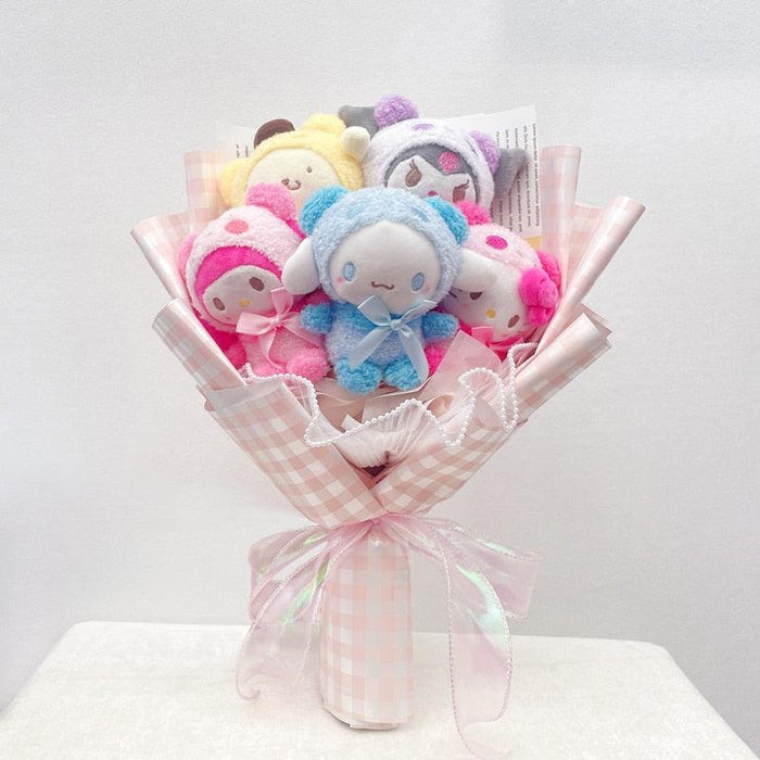 Sanrio Character Plush Bouquet - My Melody, Kuromi, Cinnamoroll & Kt Cat Plush Dolls Bouquet with Gift Box