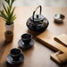 Japanese Plum and Bamboo Cast Iron Tea Kettle Set with Strainer - Exquisite Tea Presentation Collection