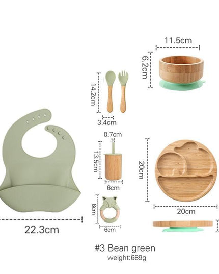 Bamboo Baby Feeding Set with Suction Plates and Rattle Toy - 7-Piece Collection