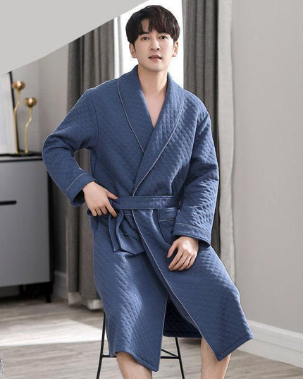 Sophisticated Comfort: Three-Layer Grey Cotton Men's Bathrobe for Winter Relaxation