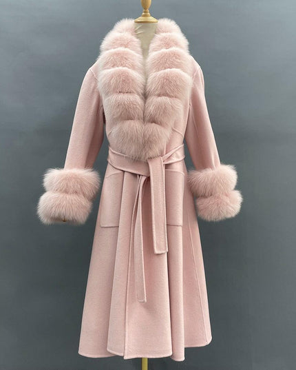 Chic Reversible Cashmere Coat with Fox Fur Trim - Women's Winter Elegance