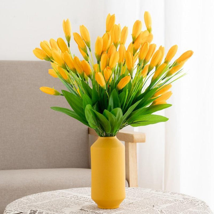 Sunny Yellow Tulip Silk Flower Bouquet - 21 Realistic Artificial Blooms for Elegant Home Decor