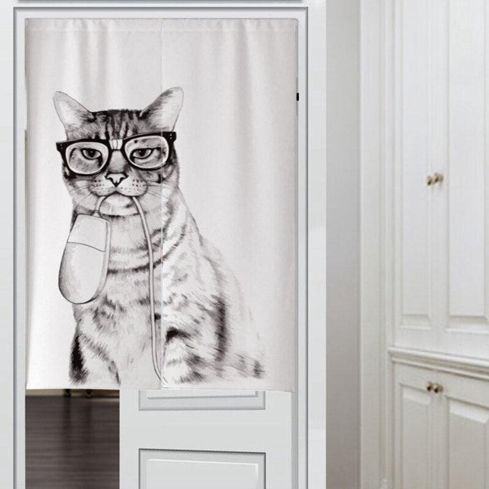 Japanese Style 3D Cat Print Split Door Curtain with Elegant Design