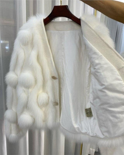 Winter Luxury: White Fox Fur Knit Cardigan