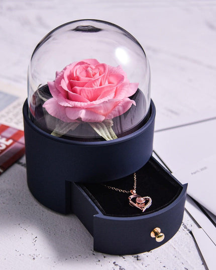 Timeless Elegance: Preserved Rose Jewelry Box Gift Set with Complimentary Necklace