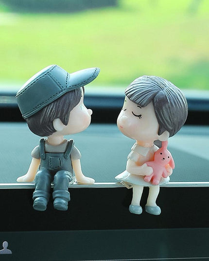 Charming Balloon-Bearing Cartoon Couple Dashboard Decor for Your Vehicle