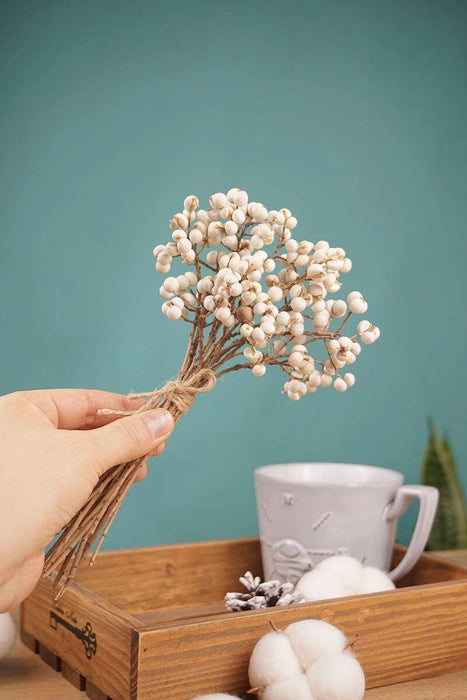 Elegant White Dried Floral Bouquet with Mini Fruits for Home and Event Styling