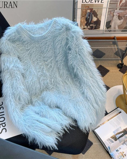 Opulent Korean-Inspired Faux Fur Sweater | Timeless Elegance