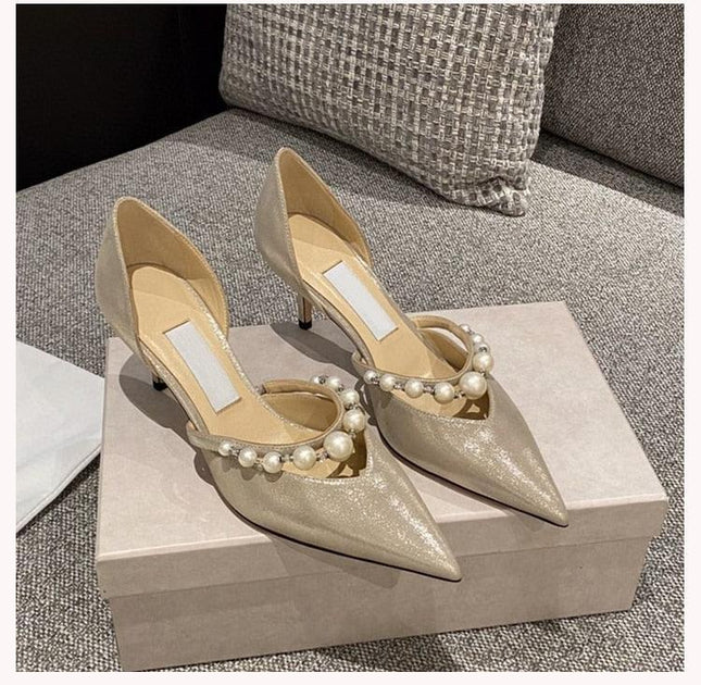 Elegant Pearl-Accented Stiletto Bridal Heels: Timeless Wedding Pumps