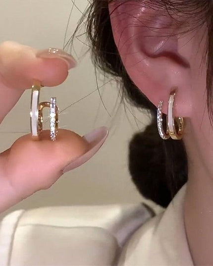 Chic U-Shaped Gold Earrings with Korean Crystal for Effortless Style