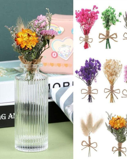 Charming Dried Floral Elegance: Set of 8 Natural Mini Bouquets