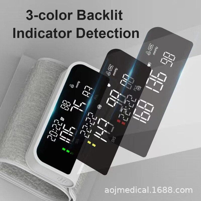 Advanced Arm Blood Pressure Monitor with Tricolor LCD Display for Precision Health Monitoring