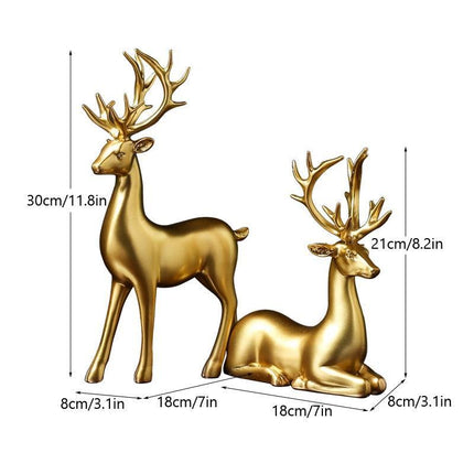 Elegant Golden Deer Duo: Stunning Resin Statues for Contemporary Home Decor