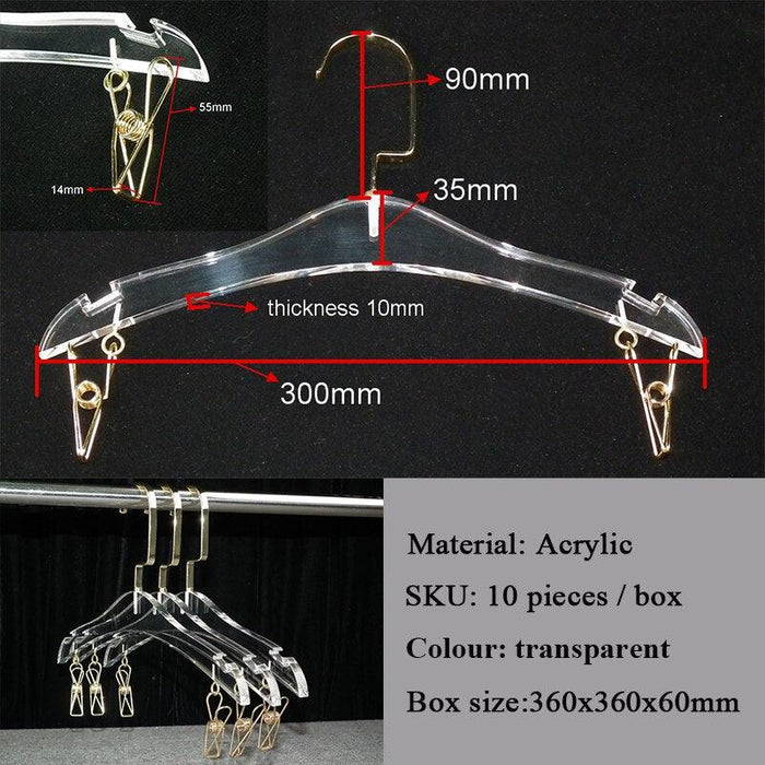 10-Piece Clear Acrylic Hangers Set with Hanging Bar for Neat Wardrobe Organization
