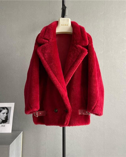 Luxe Elegance Genuine Sheep Shearing Fur Winter Coat for Women: Embrace Opulent Warmth and Style