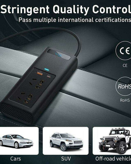 150W Car Power Inverter with LED Display - The Essential Travel Companion for All Your Charging Needs