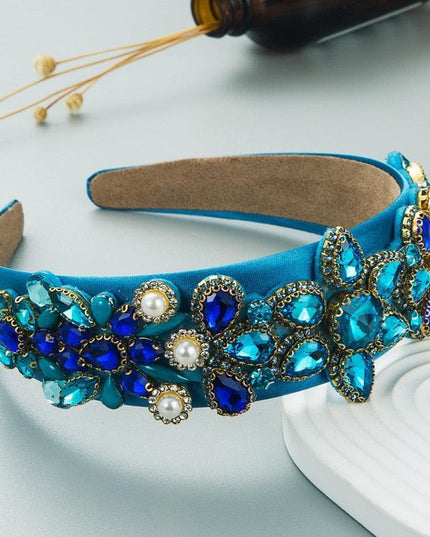 Sparkling Blue Rhinestone Turban Headband - Chic Hair Accessory for Effortless Elegance