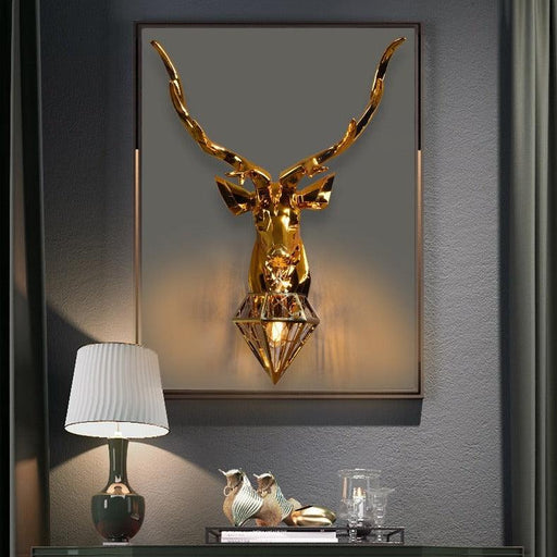 American Deer Head Wall Lamp Modern Gold Silver Resin Wall Lamps For Living Room Bedroom Home Decor Bedside Wall Light Fixtures-0-Très Elite-plating Small-Très Elite