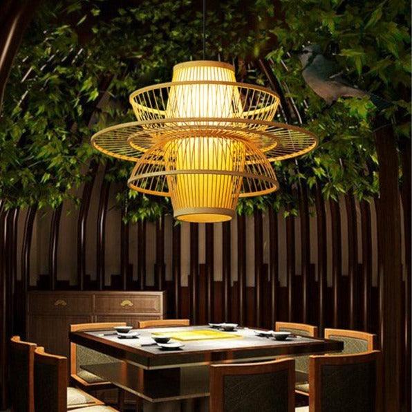 Bamboo Hand-Woven Ceiling Chandelier for Home and Garden Decor