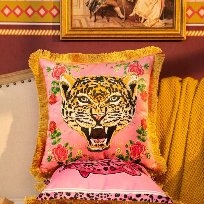 Pink Leopard Tiger Velvet Cushion Cover for Modern Romantic Spaces
