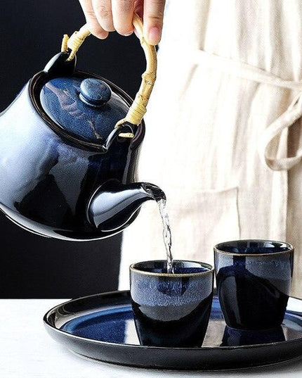 Sophisticated Blue Japanese Ceramic Tea Set for Elegant Tea Service