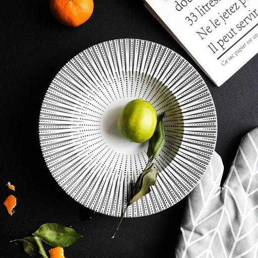 Chic Matte Geometric Botanica Black Dinner Plates Set - Luxurious Tableware for Sophisticated Dining