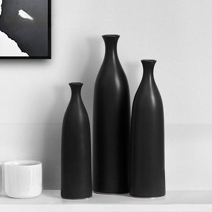Chic Long-Neck Black Ceramic Vase Set for Contemporary Home Decor