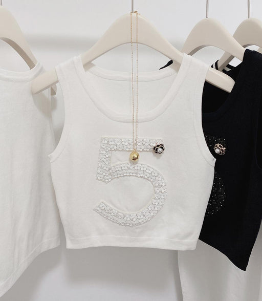Sexy Three-dimensional Knitted Crop Top Sweater Vest Women Sleeveless O-neck Short Tees Camisole Streetwear Stylish Chic Ladies-0-Très Elite-white-One Size-Très Elite